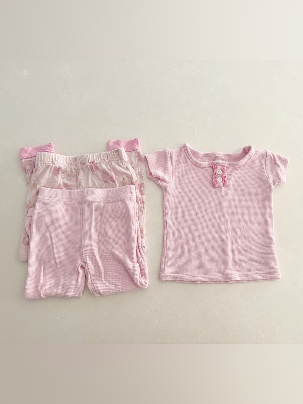 Milkberry Toddler Girls (3 Piece PJ Set)• Pink Floral & Waffle Knit • Size 3T